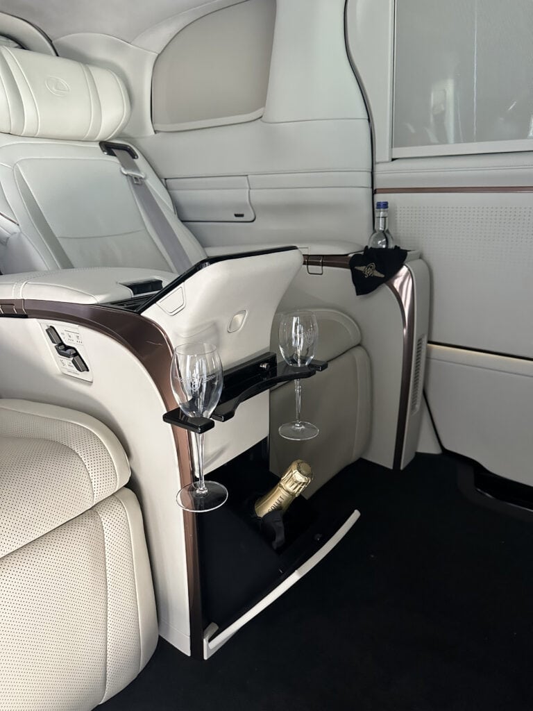 Champagne time in the Lexus LM